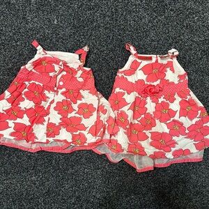 3-6M Coral colored hibiscus and White Baby Dresses